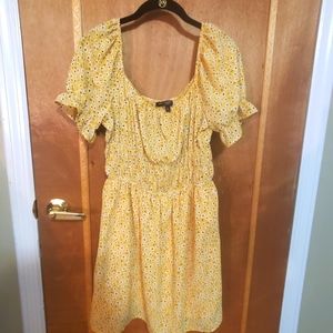 Yellow Floral Mini Puff Sleeve Dress